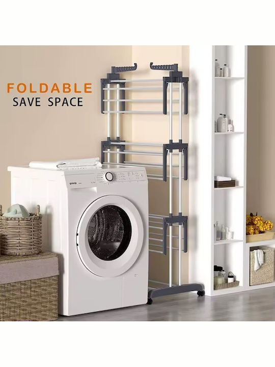 Folding Floor Clothes Drying Rack Made of Stainless Steel 170x74x64cm Two Levels