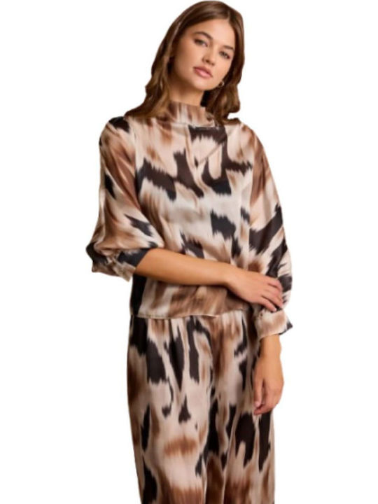 Nuri Damen Bluse Langärmelig Brown