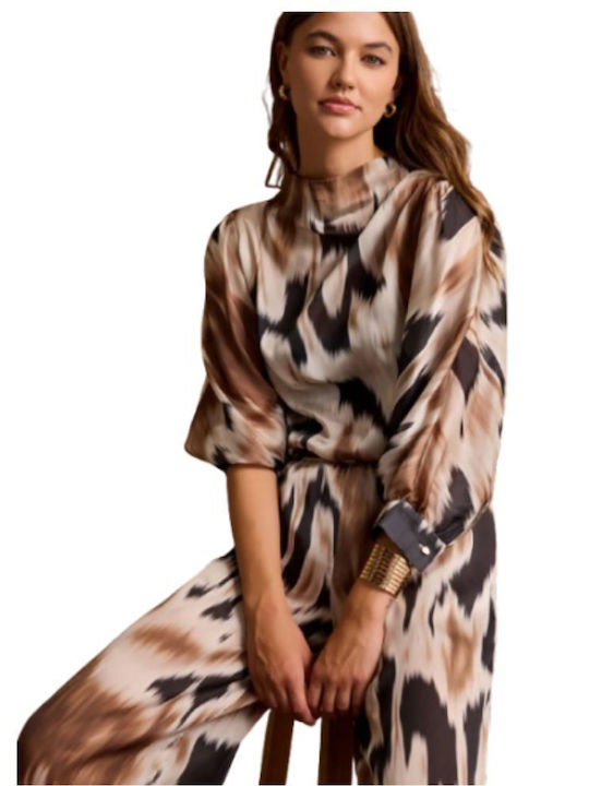 Nuri Damen Bluse Langärmelig Brown