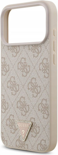 Guess Leather 4g Triangle Strass Magsafe Umschlag Rückseite Leder Rosa (iPhone 17 Pro Max)
