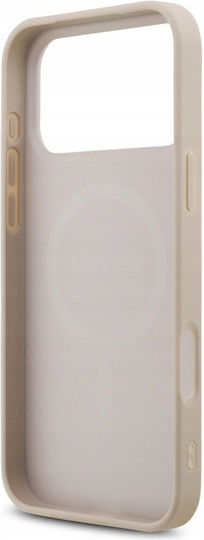 Guess Leather 4g Triangle Strass Magsafe Umschlag Rückseite Leder Rosa (iPhone 17 Pro Max)