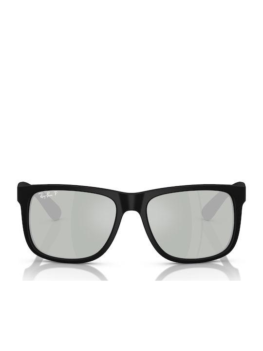Ray Ban Justin Men's Sunglasses with Black Plastic Frame and Silver Polarized Mirror Lens RB4165 622/Y4