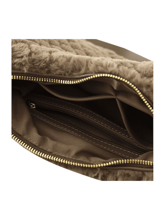 Beige Damen-Hobo-Tasche aus Fell