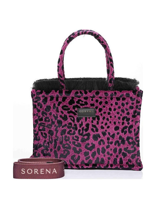 Leopard Velvet Γυναικεία Τσάντα Tote Χειρός Μωβ