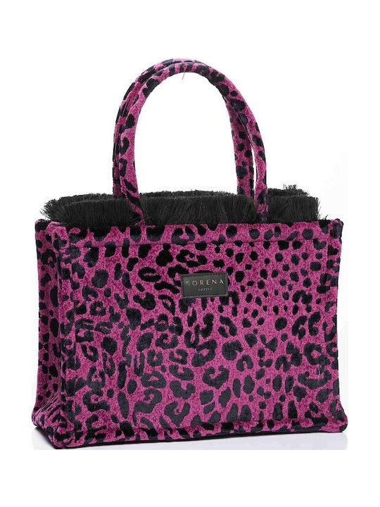 Leopard Velvet Γυναικεία Τσάντα Tote Χειρός Μωβ