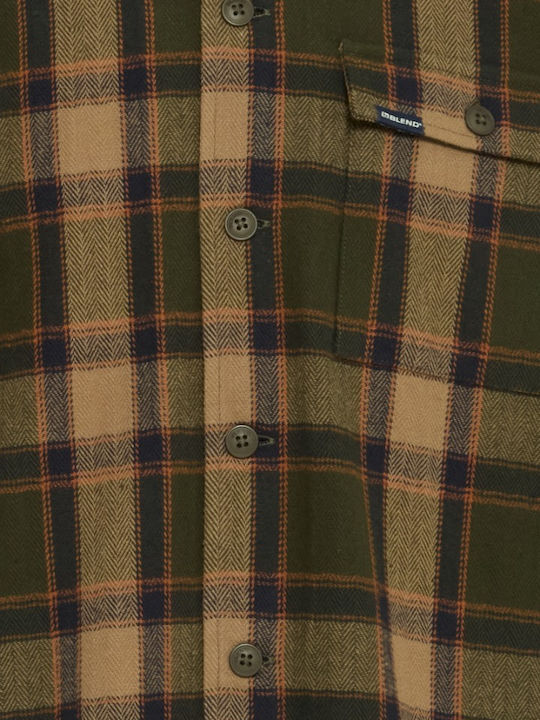 Long Sleeve Overshirt In Regular Fit Checked Khaki