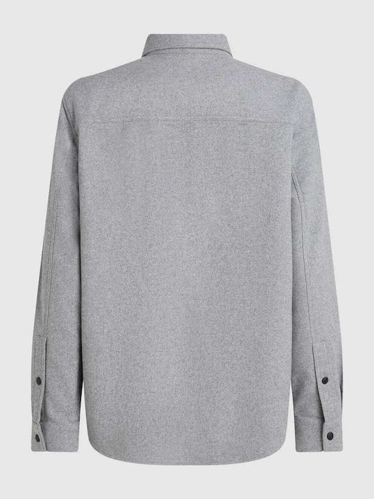 Μακρυμάνικo Τζιν Overshirt σε Φαρδιά Γραμμή Γκρι Ανοιχτό