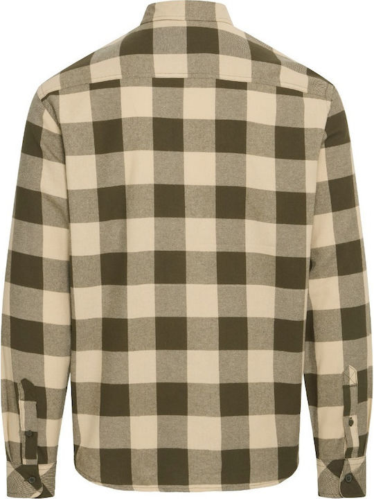 Long Sleeve Flannel Shirt in Regular Fit Checked Khaki