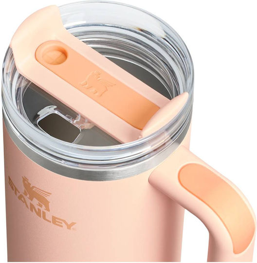 Stanley Flowstate Handled Tumbler Θερμός Ανοξείδωτο BPA Free 890ml Orange Cream με Καλαμάκι και Λαβή