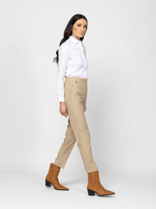 Damen Stoff Hose mit Gummizug Sand