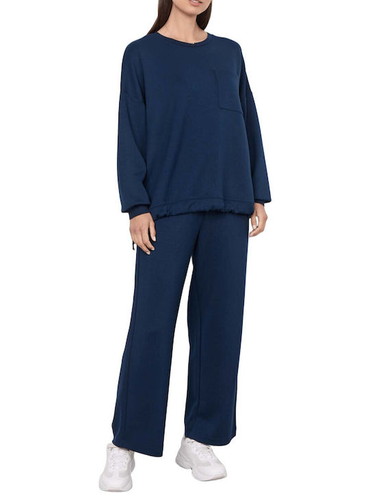Soya Concept Women's High-waisted Fabric Trousers with Elastic Blue