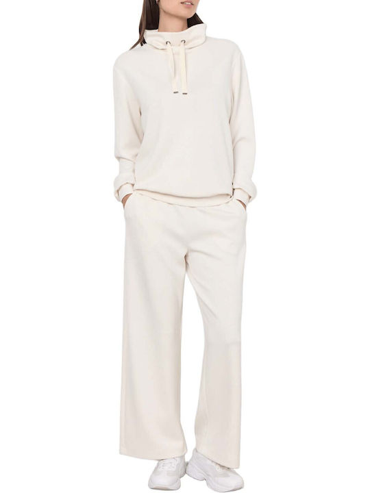 Soya Concept Women's High-waisted Fabric Trousers with Elastic Ecru