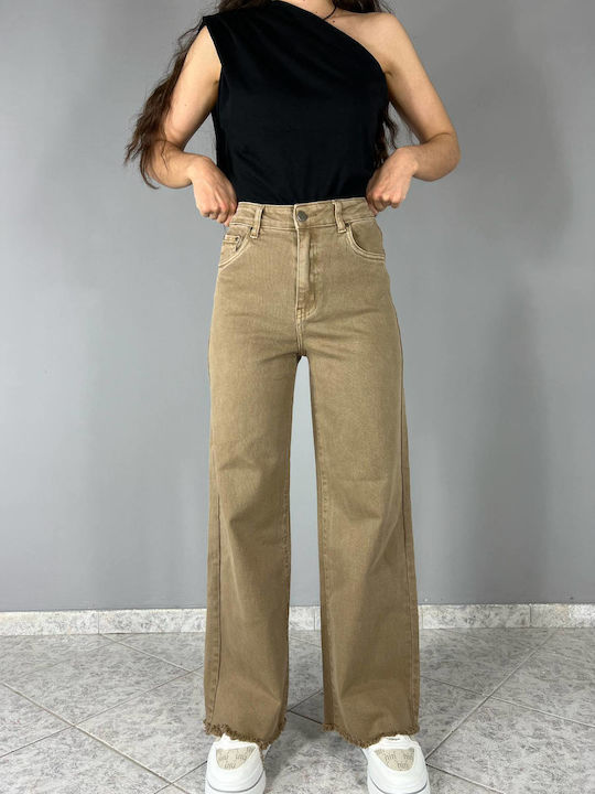 Women's High-waisted Fabric Trousers Beige