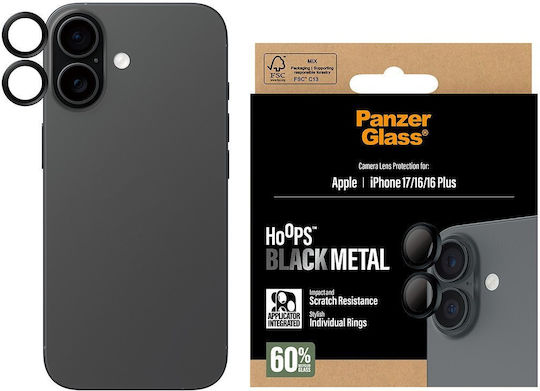 PanzerGlass Hoops Προστασία Κάμερας Tempered Glass Μαύρο για το iPhone 17/16/16 Plus