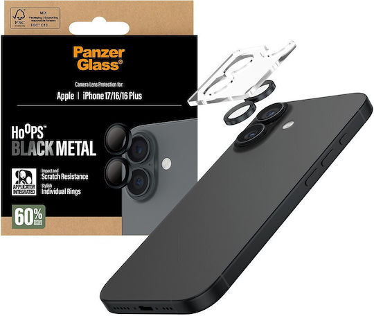 PanzerGlass Hoops Προστασία Κάμερας Tempered Glass Μαύρο για το iPhone 17/16/16 Plus
