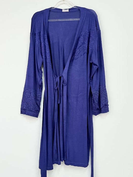 Cocobaci Winter Women's Robe with Pyjama Dark Blue