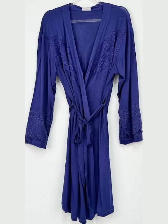 Cocobaci Winter Women's Robe with Pyjama Dark Blue