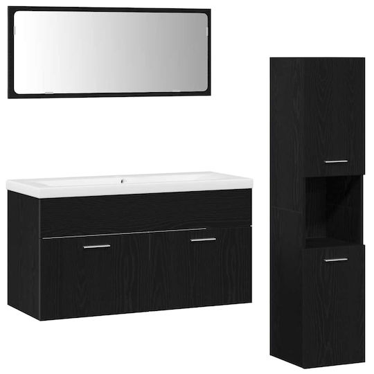 vidaXL Шкаф със Мивка, Огледало & Колона Д90xШ38.5xВ46см Black Beech