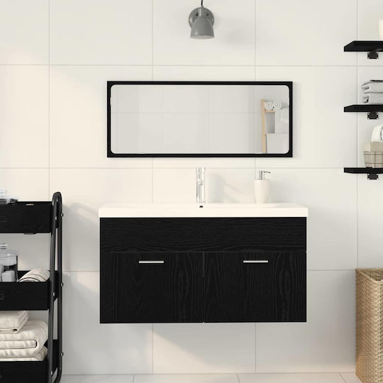 vidaXL Waschtisch mit Waschbecken & Spiegel L90xB46xH38.5cm Black Beech