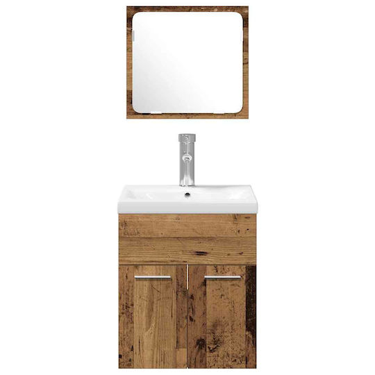 vidaXL Waschtisch mit Waschbecken, Spiegel & Säule mit Licht L41xB38.5xH46cm Old Wood