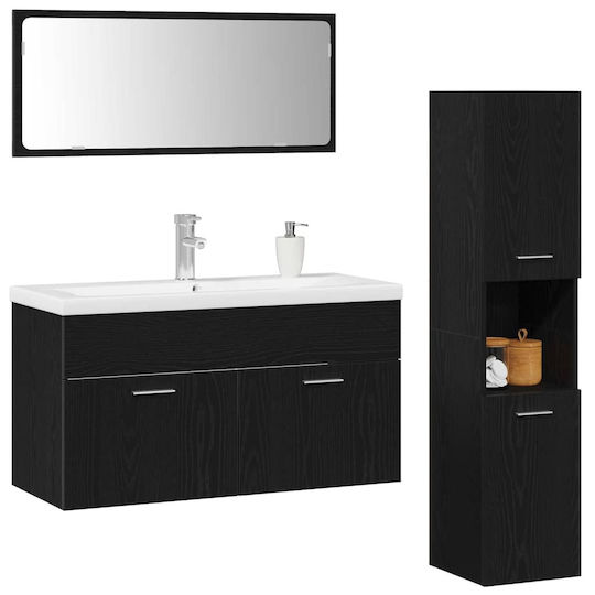 vidaXL Шкаф със Мивка, Огледало & Колона Д90xШ38.5xВ46см Black Beech