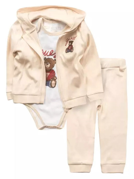 Kids Sweatpants Set Beige 3pcs