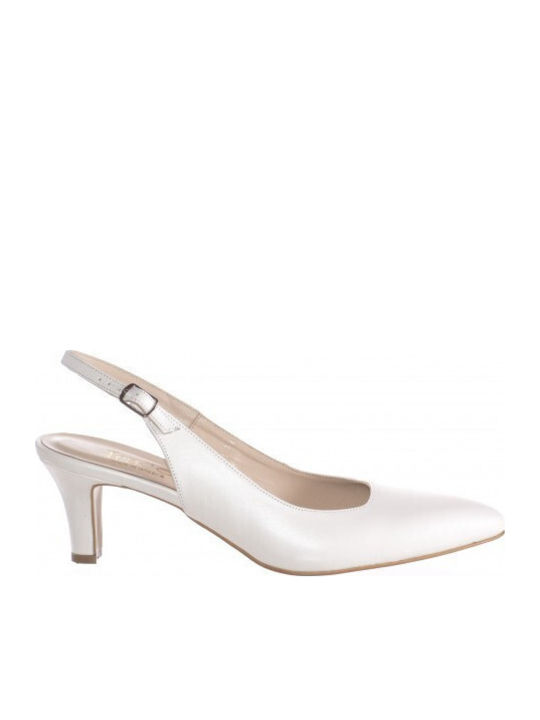 Leder Pumps mit mittelhohem Absatz Λευκο Περλε