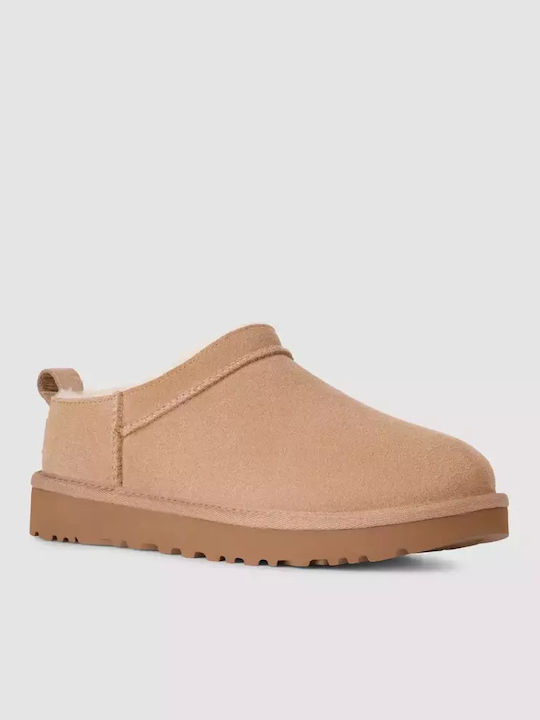 Classic Micro Closed-Toe Leather Women's Slippers Beige