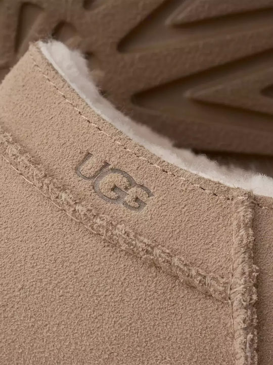 Classic Micro Closed-Toe Leather Women's Slippers Beige