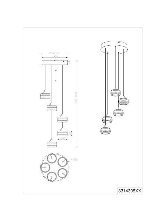 Trio Lighting Dios Lustră Argintiu
