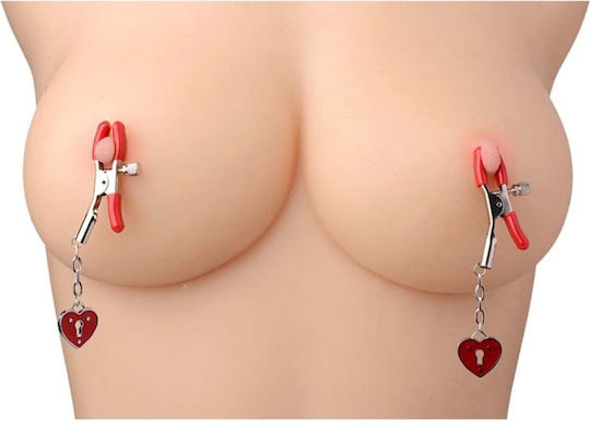 XR Charmed Heart Padlock Nipple Clamps Σφιγκτήρες Θηλών Red