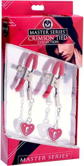 XR Charmed Heart Padlock Nipple Clamps Σφιγκτήρες Θηλών Red