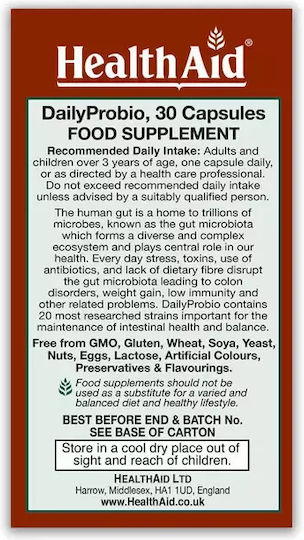 Health Aid Daily Probio Συμπλήρωμα με Προβιοτικά & Πρεβιοτικά 30 φυτικές κάψουλες
