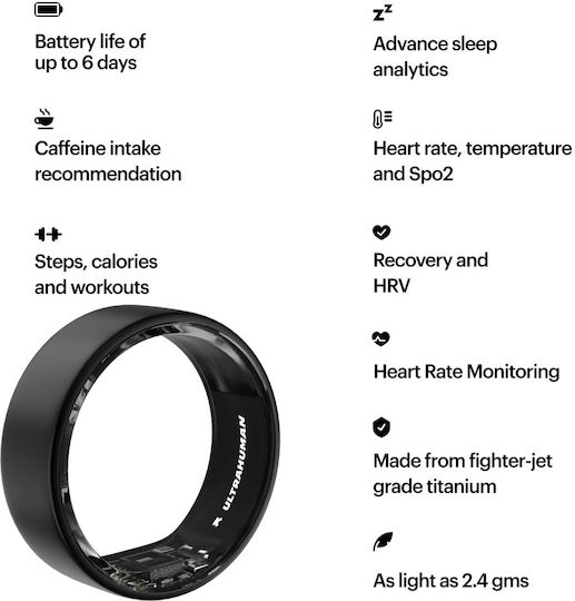 Ultrahuman Air Smart Ring 18.1mm Waterproof with Heart Rate Monitor Black