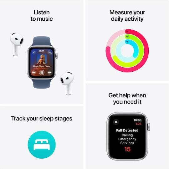 Apple Watch SE 2024 Aluminium 44mm Waterproof with Heart Rate Monitor (Starlight with Lake Green Sport Loop)