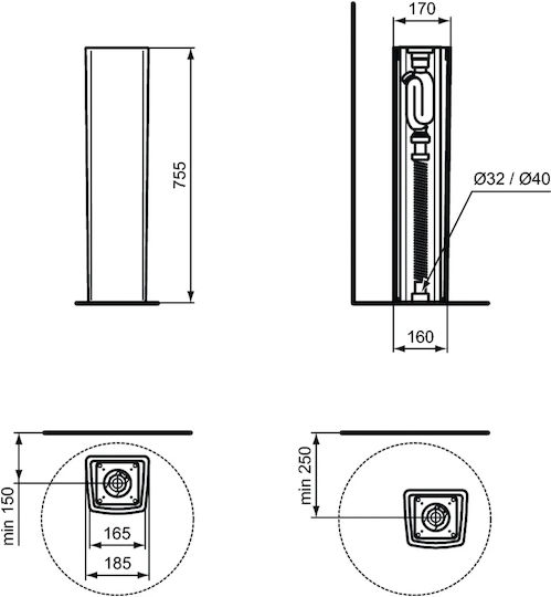 Floor-Mounted Washbasin Column Ideal Standard Conca T376501 White Glossy 18.5x17x75.5 Cm