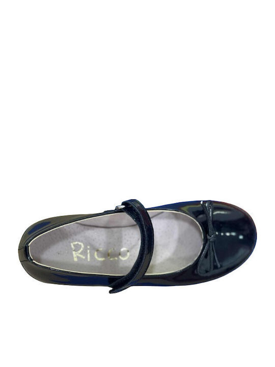 Kids Leather Ballerinas with Hoop & Loop Closure Black