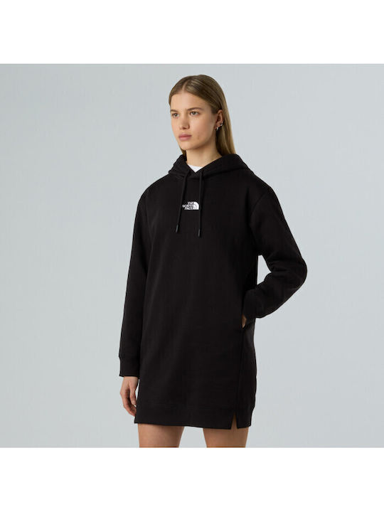 Rochie Mini Sport Mânecă Lungă Cu Glugă Neagră