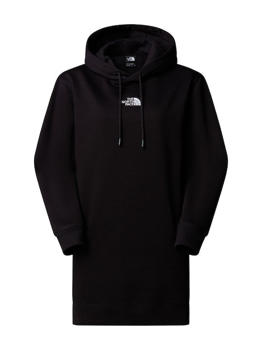 Rochie Mini Sport Mânecă Lungă Cu Glugă Neagră