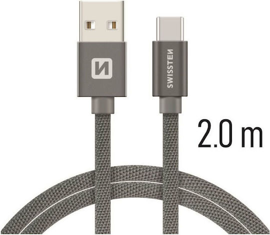 Swissten Braided USB 2.0 Cable USB-C male - USB-C Gray 2m (71521302)