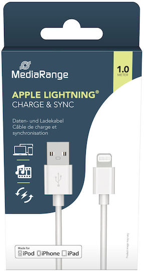 MediaRange Regular USB to Lightning Cable Λευκό 1m (MRCS178)