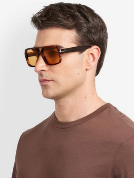 David Beckham Men's Sunglasses with Brown Tartaruga Plastic Frame and Yellow Lens DB 7151/S EX4/HO