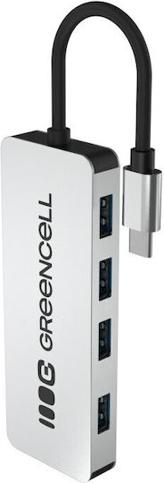 Green Cell Hub 4 Θυρών USB 3.0 με σύνδεση USB-C Ασημί