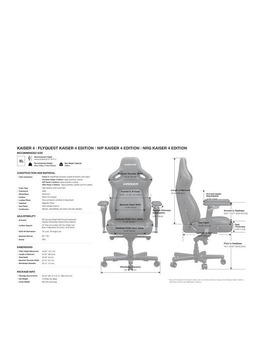 Anda Seat Kaiser-4 V2 XL Καρέκλα Gaming Δερματίνης με Ρυθμιζόμενα Μπράτσα Ροζ