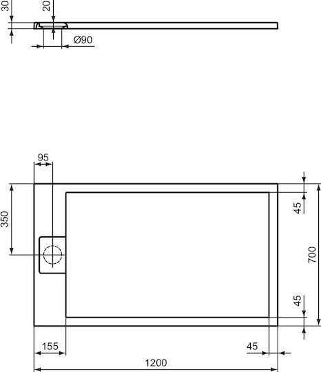 Ideal Standard Ultra Flat S I Life Ορθογώνια Ντουζιέρα Τεχνητής Πέτρας 120x70cm Λευκή