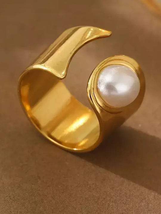 Damen Ring mit Perlen aus Stahl Vergoldet