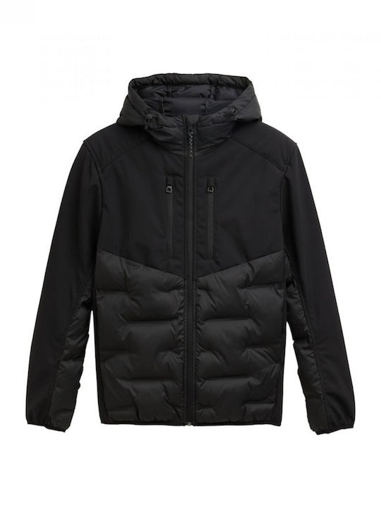 Geacă Puffer Waterproof și cu Protecție Împotriva Vântului Neagră