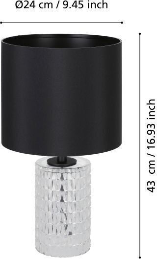 Eglo Sapuara Crystal Table Lamp for Socket E27 with Black Shade and Transparent Base
