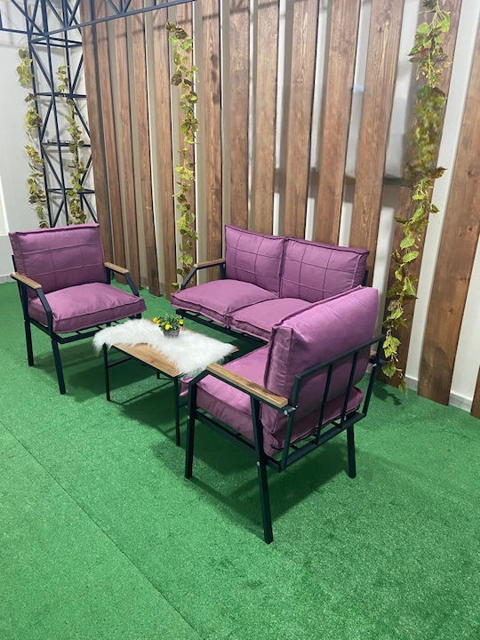 SteweHome Garten- und Outdoor-Möbelsets Metall Typsatz 4 Stück mit Kissen Lila