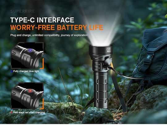 Superfire Φακός LED IP55 με Μέγιστη Φωτεινότητα 1874lm